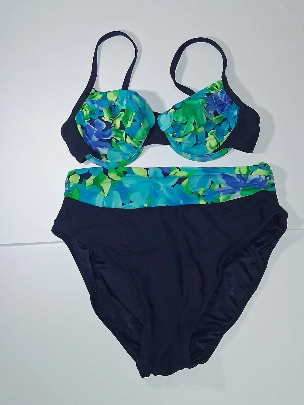 Basic Editions Navy Floral-Print Underwire Bikini Set Size 11/12